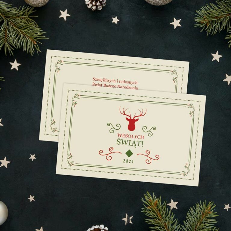 Firmowe bileciki świąteczne CZERWONY RENIFER z Twoim logo