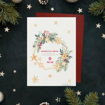 Kartki świąteczne firmowe JARZĘBINA I ŚWIERK z Twoim logo