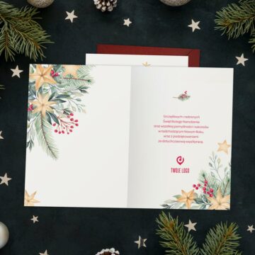 Kartki świąteczne firmowe JARZĘBINA I ŚWIERK z Twoim logo