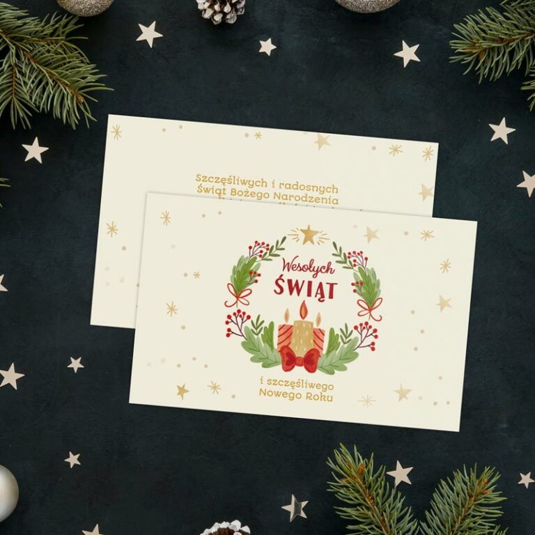 Firmowe bileciki świąteczne ŚWIĄTECZNY WIENIEC z Twoim logo