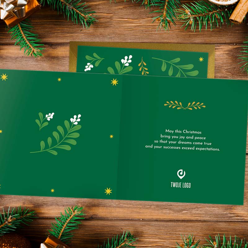 Firmowe kartki świąteczne ZIELONE GAŁĄZKI z Twoim logo