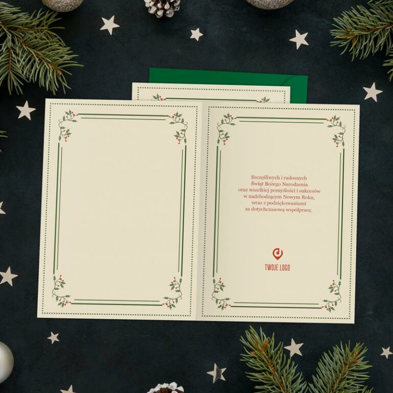 Kartki świąteczne firmowe CZERWONY RENIFER z Twoim logo