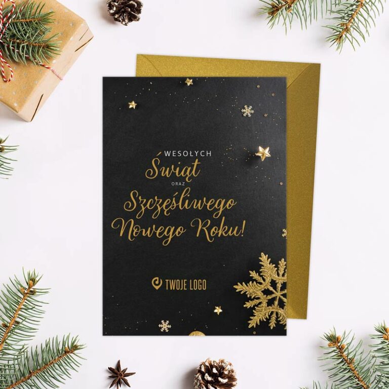 Kartki świąteczne firmowe ZŁOTE ŚWIĘTA z Twoim logo