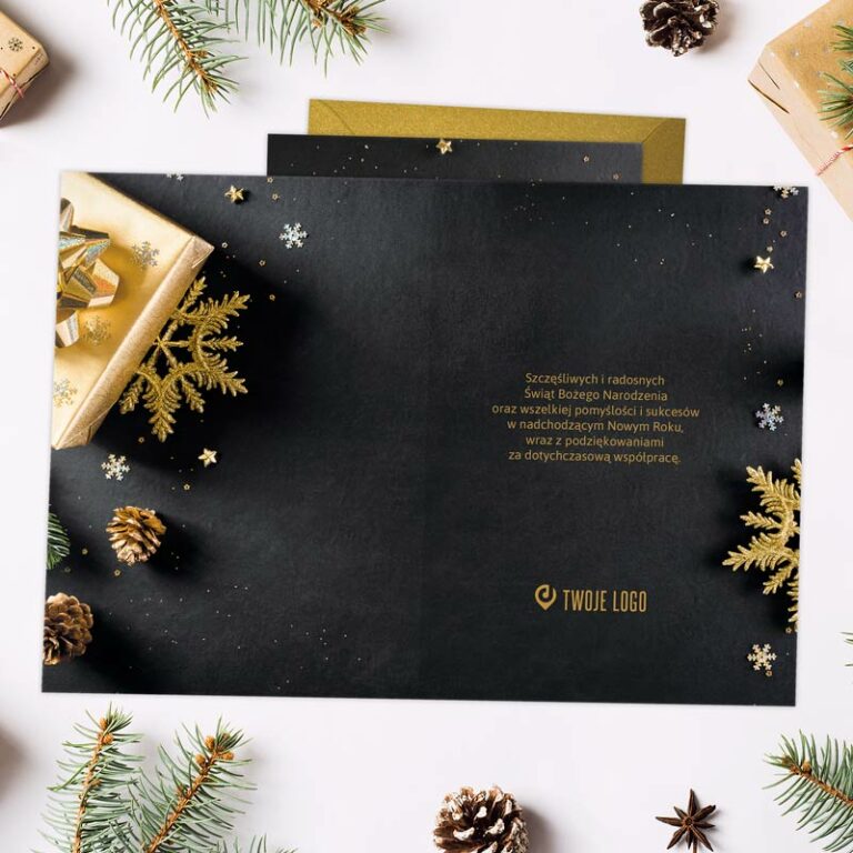 Kartki świąteczne firmowe ZŁOTE ŚWIĘTA z Twoim logo