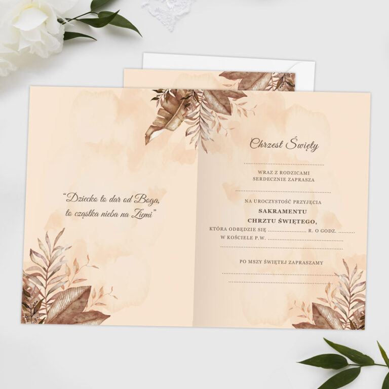 Zaproszenia na chrzest św. BRĄZOWY GOŁĄBEK 10 szt.
