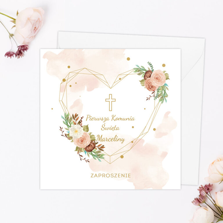 Zaproszenia personalizowane na komunię RÓŻOWA RÓŻA