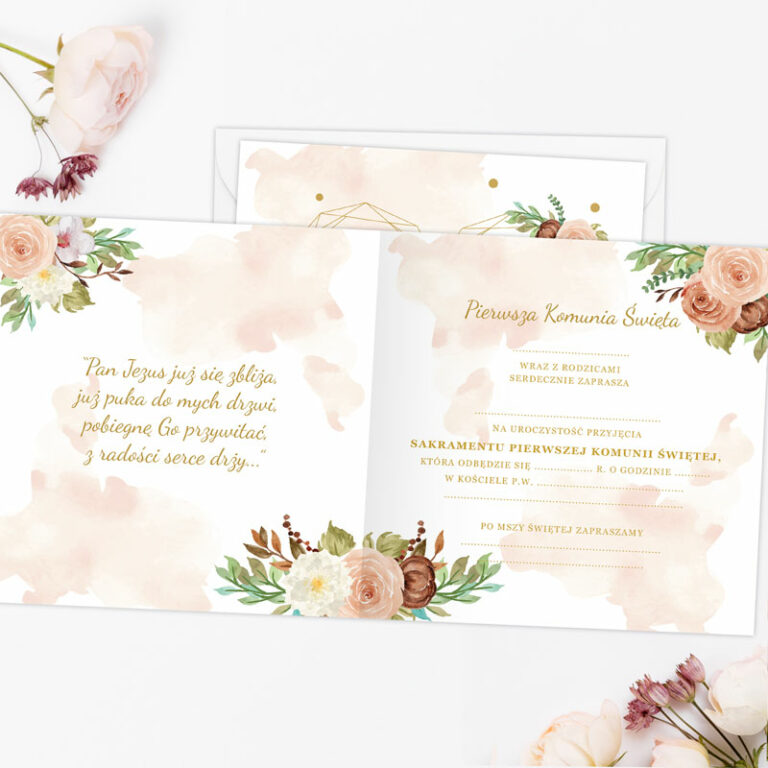 Zaproszenia personalizowane na komunię RÓŻOWA RÓŻA