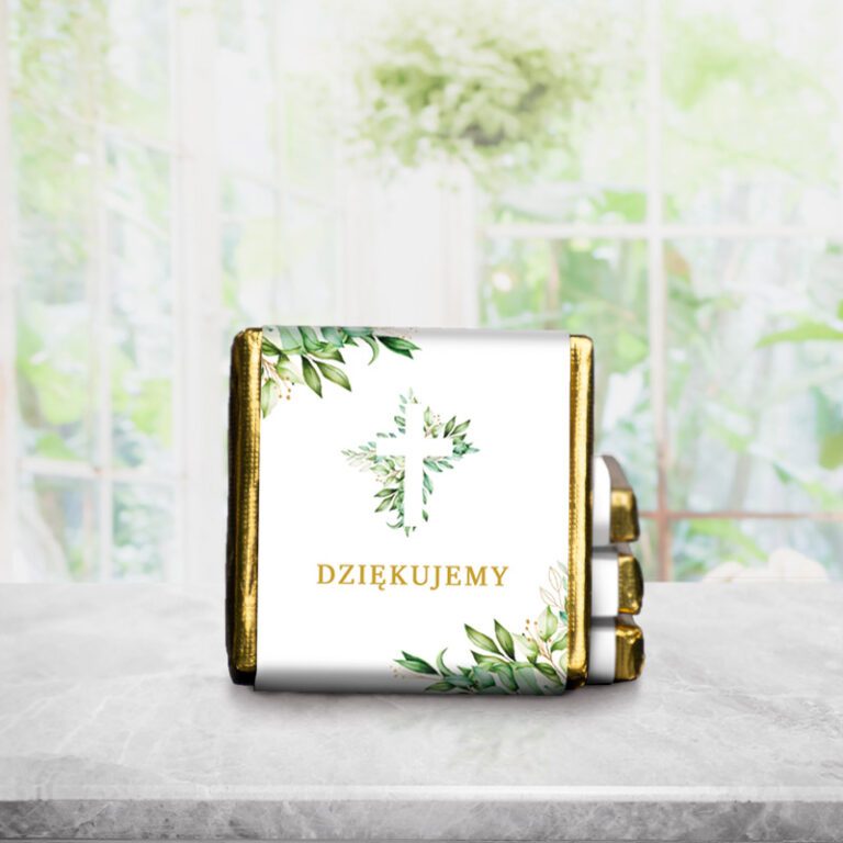 Czekoladka słodkie podziękowanie dla gości biały krzyż awers