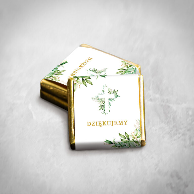 Czekoladka słodkie podziękowanie dla gości biały krzyż rewers