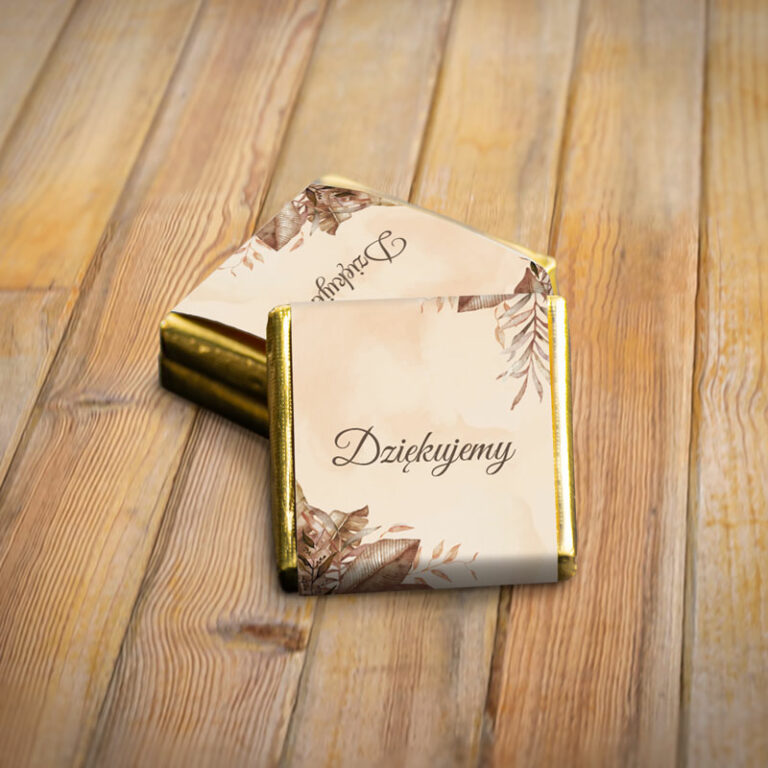 Czekoladka słodkie podziękowanie dla gości brązowy gołąbek rewers