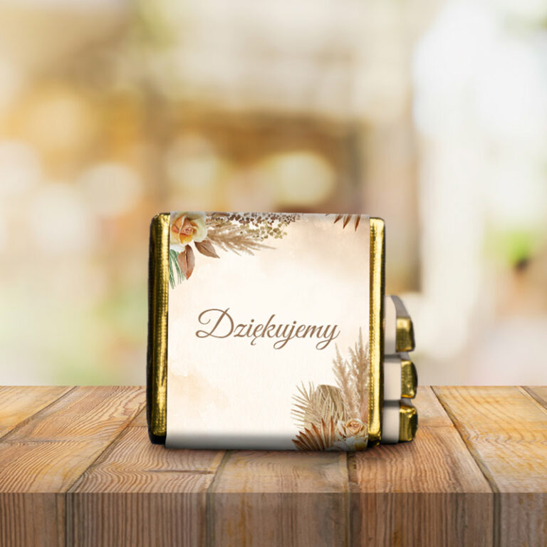 Czekoladka słodkie podziękowanie dla gości herbaciane róże awers