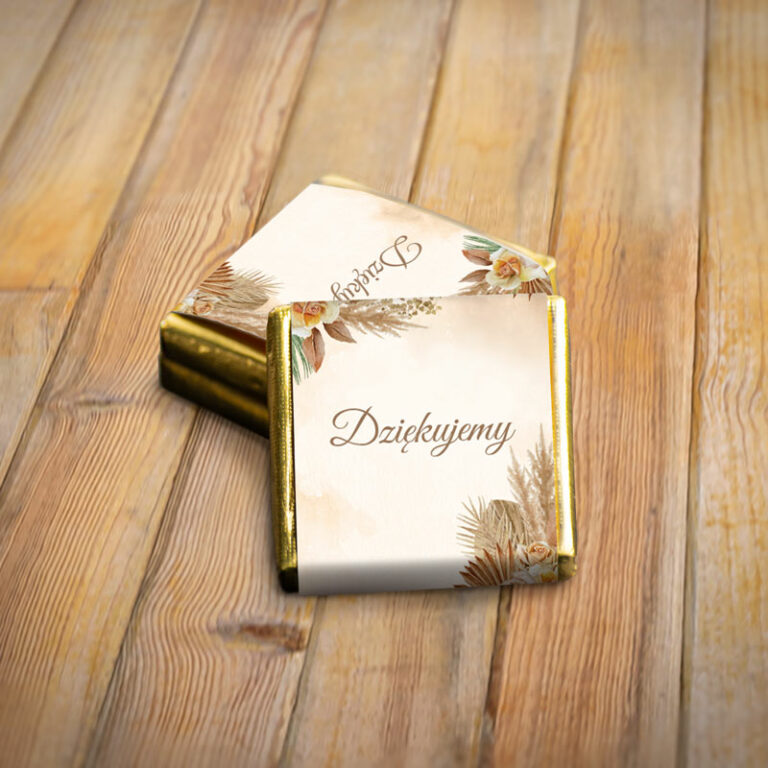 Czekoladka słodkie podziękowanie dla gości herbaciane róże rewers