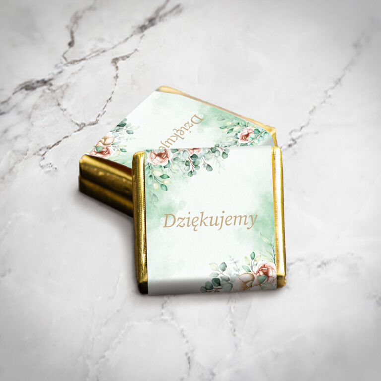 Czekoladka słodkie podziękowanie dla gości zielona akwarela rewers