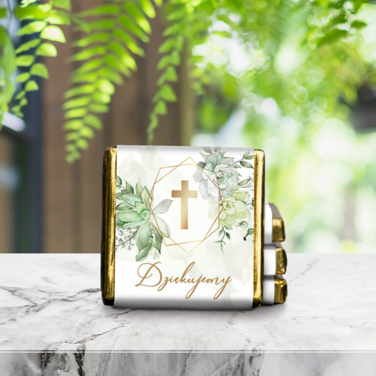 Czekoladka słodkie podziękowanie dla gości złoty krzyż awers