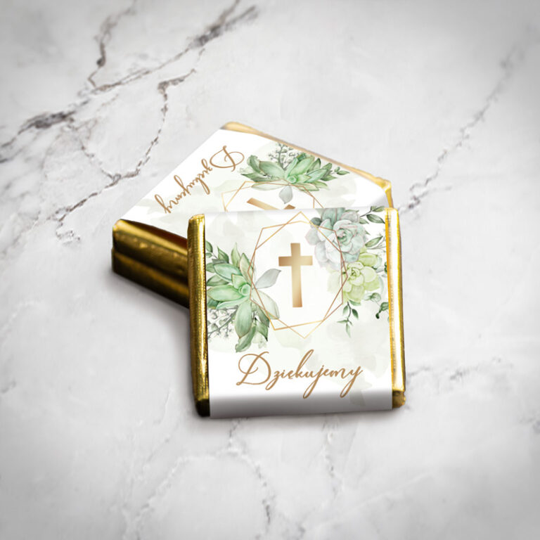 Czekoladka słodkie podziękowanie dla gości złoty krzyż rewers