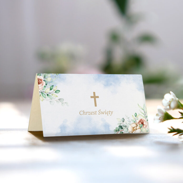 Winietka Chrzest Święty niebieska akwarela rewers