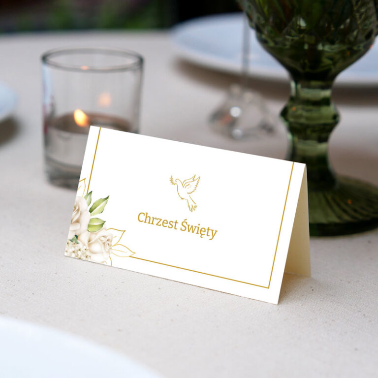 Winietka uniwersalna na Chrzet Święty BIAŁE RÓŻE awers 10 szt.