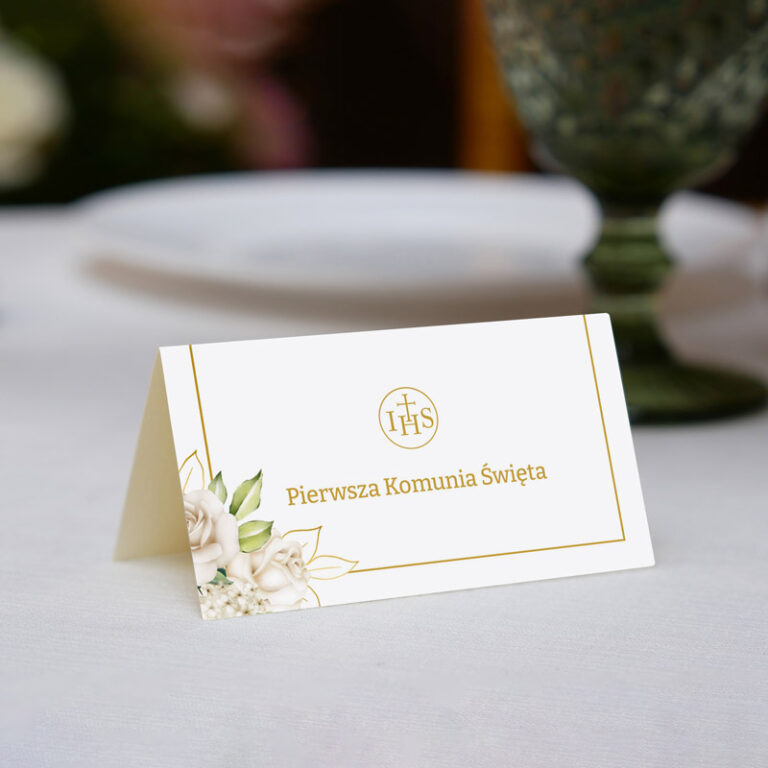 Winietka personalizowana na Pierwszą Komunię Świętą BIAŁE RÓŻE rewers