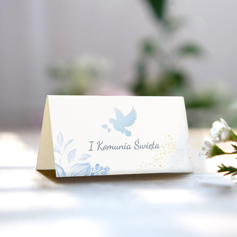 Winietka personalizowana na Pierwszą Komunię Świętą Błękitny Gołąbek rewers