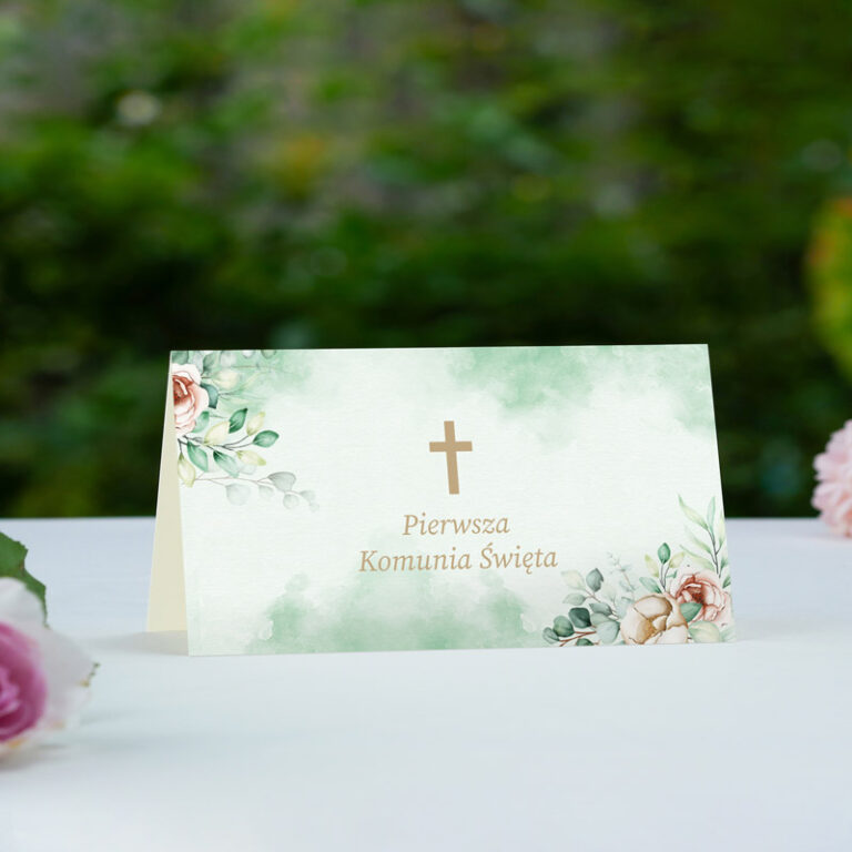 Winietka Pierwsza Komunia Święta zielona akwarela awers