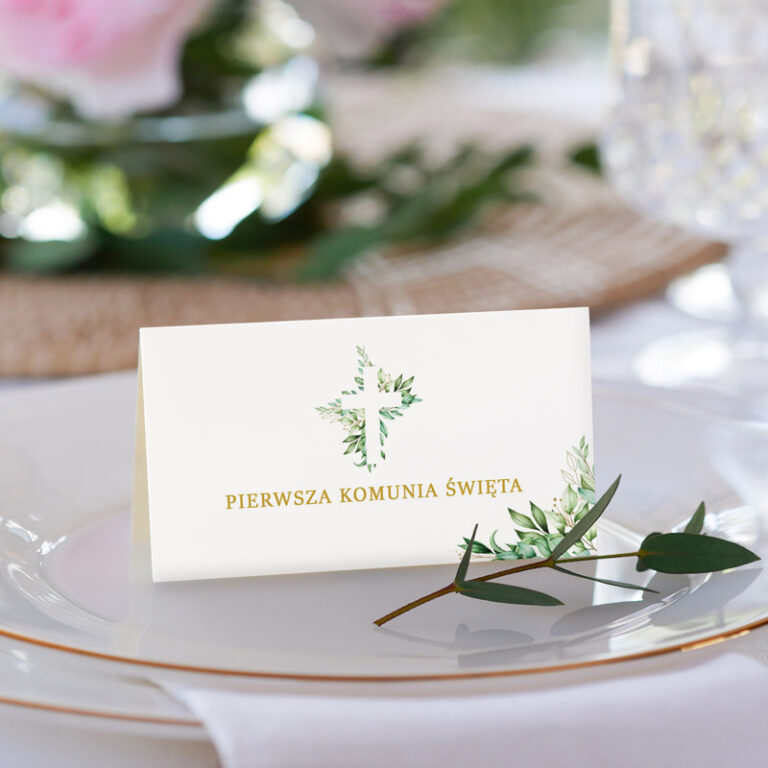 Winietka personalizowana na Pierwszą Komunię Świętą Biał Krzyż rewers