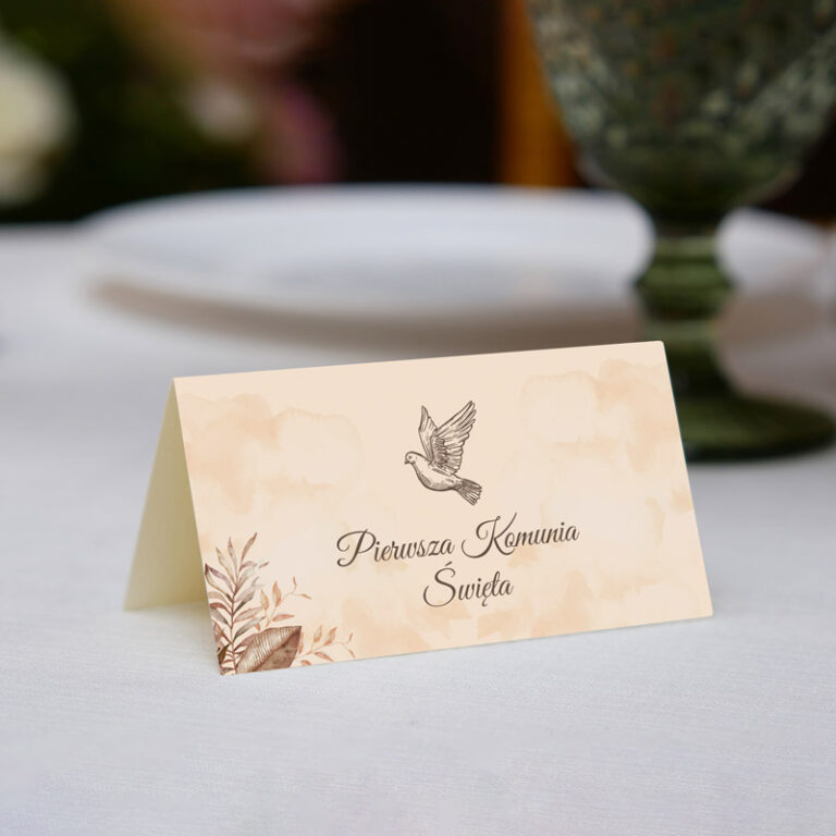 Winietka personalizowana na Pierwszą Komunię Świętą Brązowy Gołąbek rewers