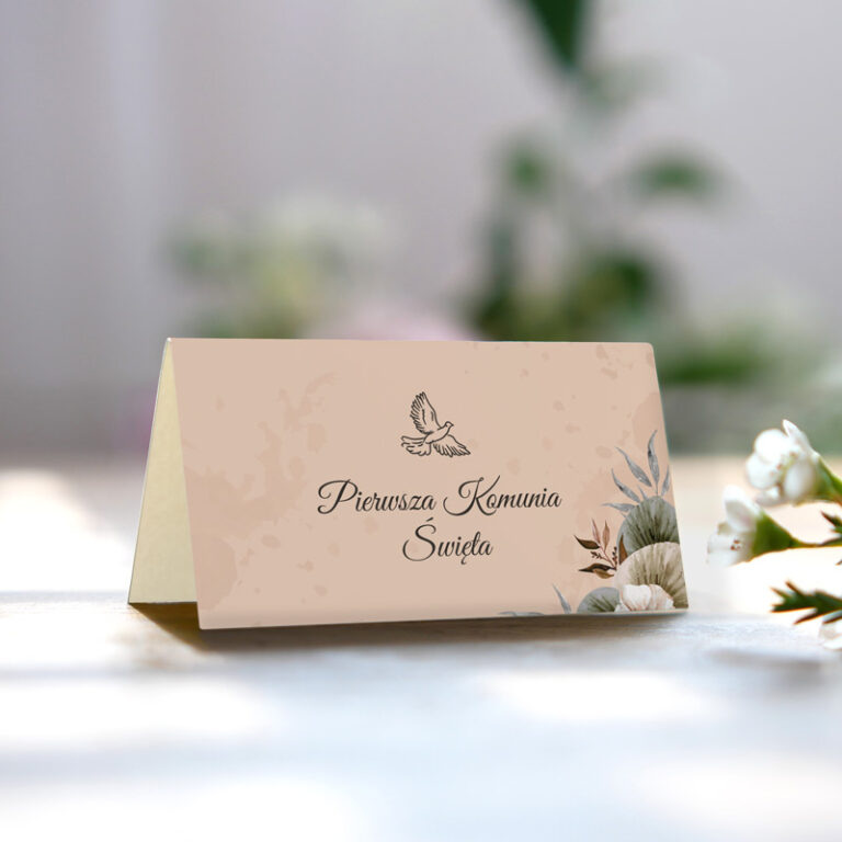 Winietka personalizowana na Pierwszą Komunię Świętą Kremowe kwiaty rewers