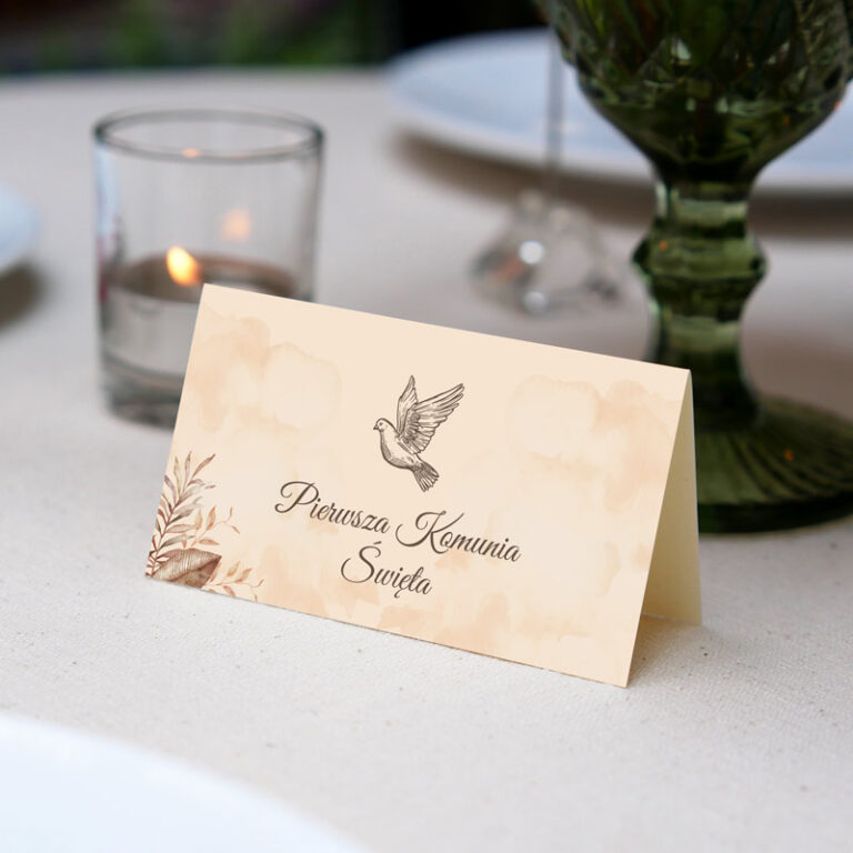 Winietka uniwersalna na Pierwszą Komunię Świętą Brązowy Gołąbek awers