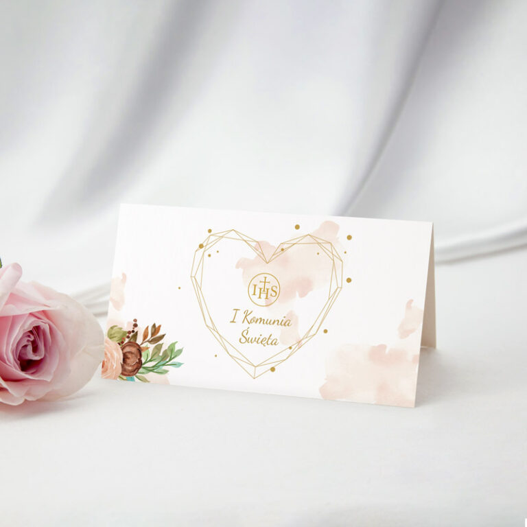 Winietka uniwersalna na Pierwszą Komunię Świętą Różowa Róża awers