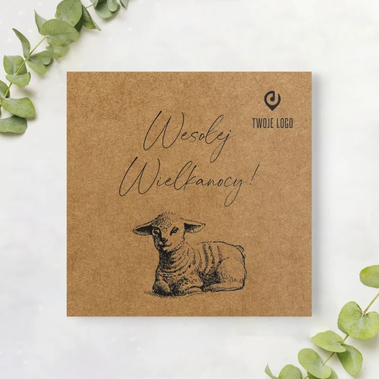 Firmowe kartki Wielkanocne z logo LEŻĄCA OWIECZKA ECO okładka polska