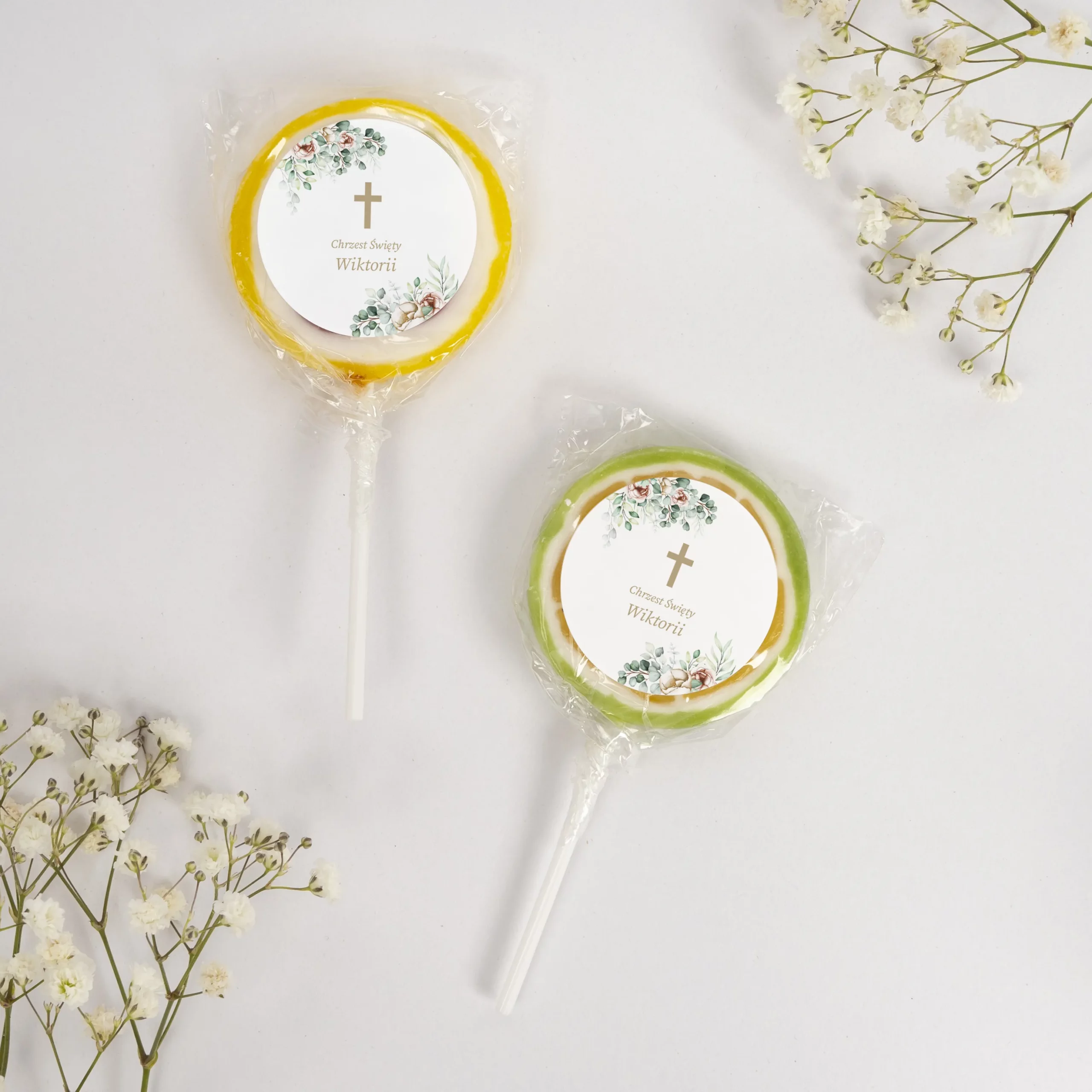 Lizaki personalizowane podziękowanie na chrzest BIAŁA AKWARELA