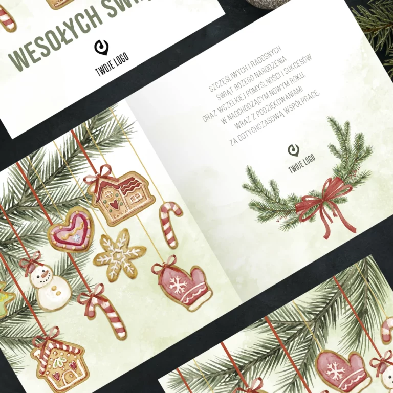 Firmowe kartki świąteczne z logo SŁODKIE PIERNICZKI