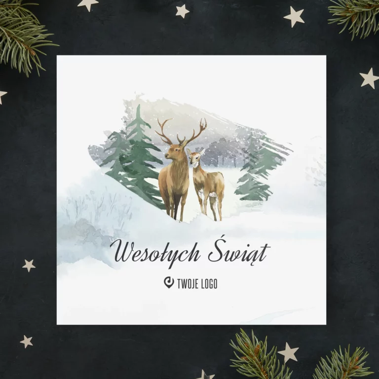 Kartka świąteczna firmowa ŚNIEŻNE JELONKI