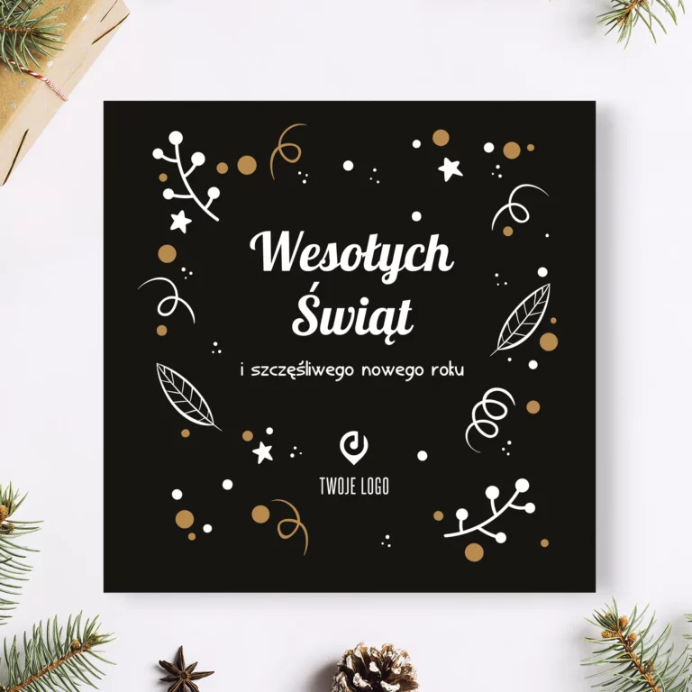Firmowe kartki świąteczne z logo ŚWIĄTECZNY PREZENT