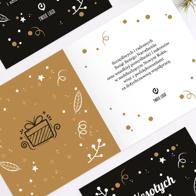 Firmowe kartki świąteczne z logo ŚWIĄTECZNY PREZENT