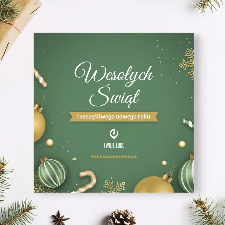 Firmowe kartki świąteczne z logo ZIELONA BOMBKA