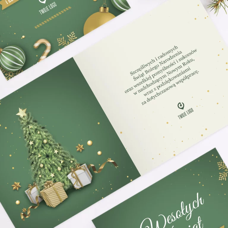 Firmowe kartki świąteczne z logo ZIELONA BOMBKA