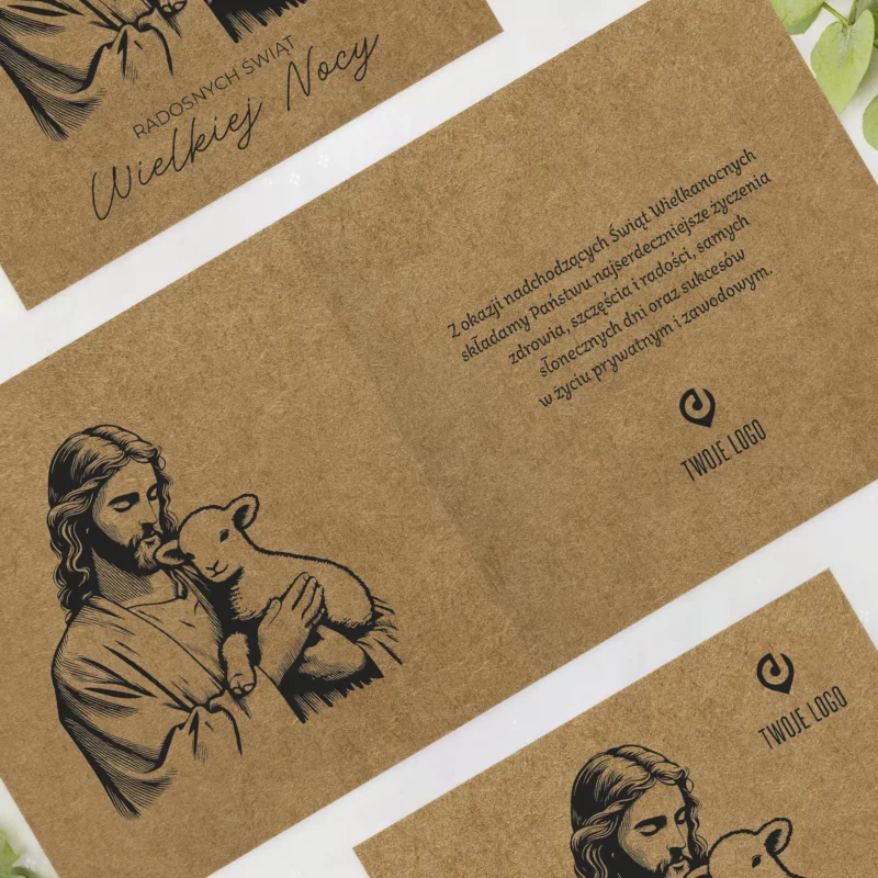 Firmowe kartki Wielkanocne z logo JEZUS Z BARANKIEM okładka polska