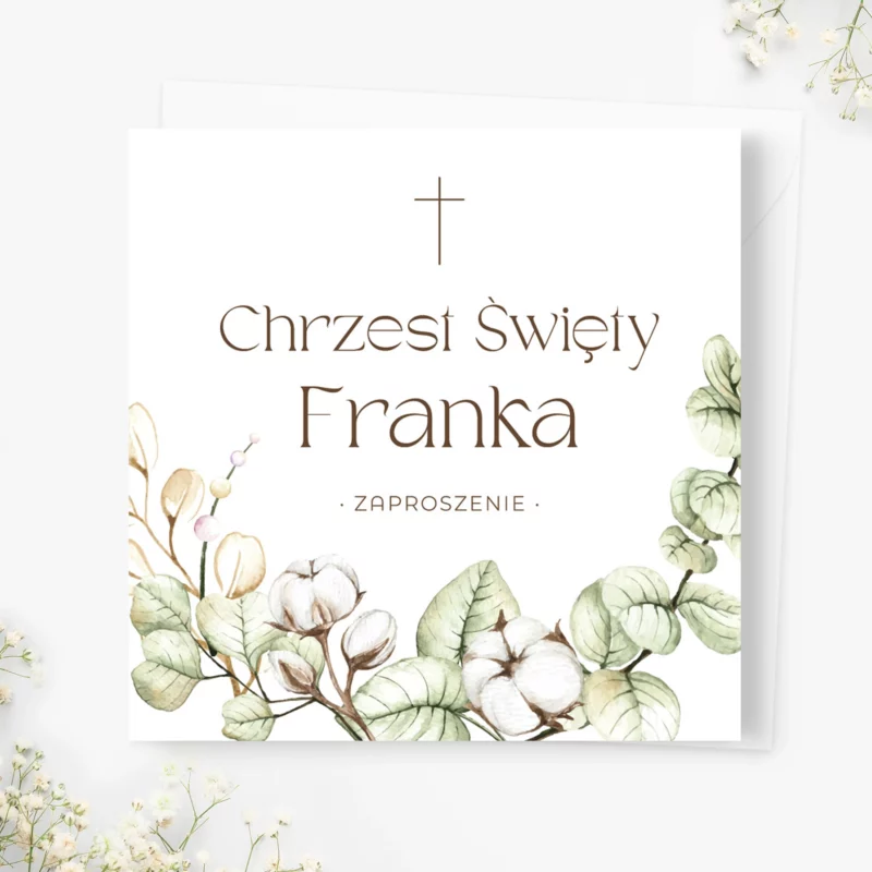 Zaproszenia personalizowane na chrzest BAWEŁNA