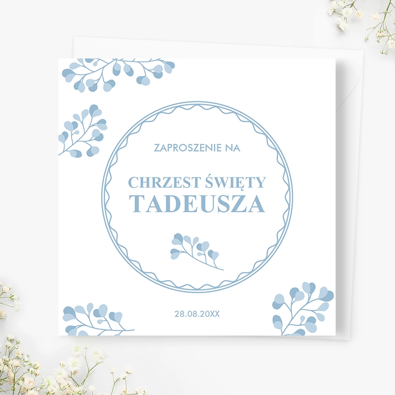Zaproszenia personalizowane na chrzest ELEGANCKI BŁĘKIT