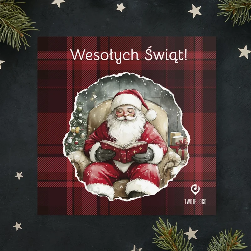 Kartka świąteczna CZERWONA KRATA z Twoim logo