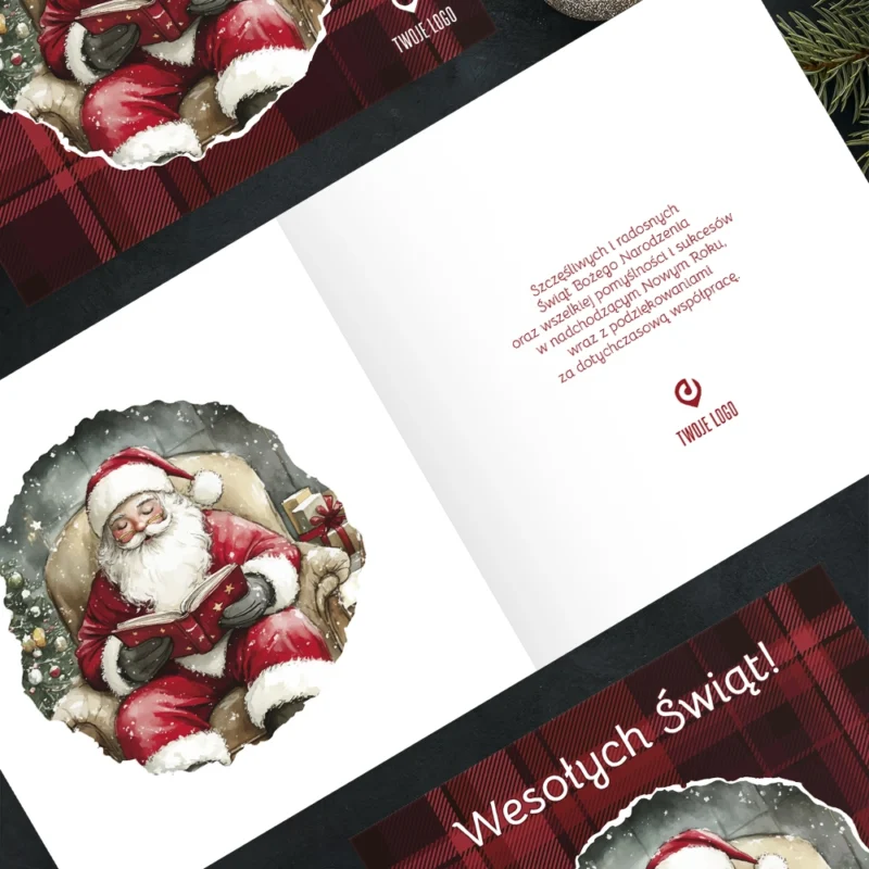 Kartka świąteczna CZERWONA KRATA z Twoim logo