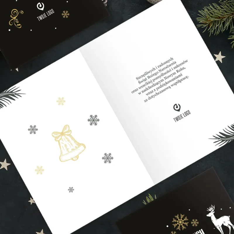 Kartki świąteczne firmowe BIAŁE RENIFERY z Twoim logo
