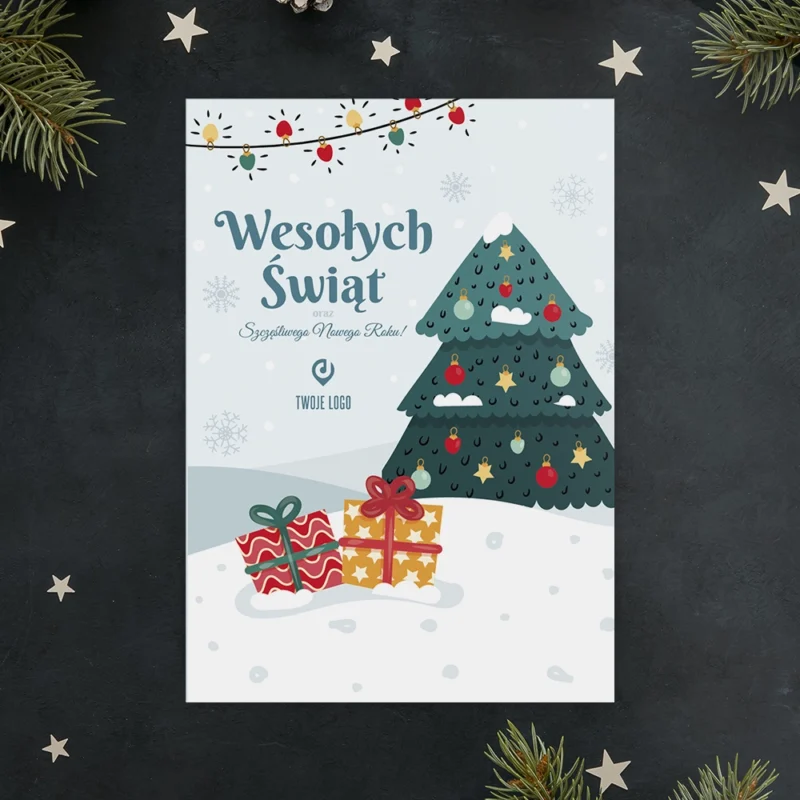 Kartki świąteczne firmowe BIAŁE ŚWIĘTA z Twoim logo