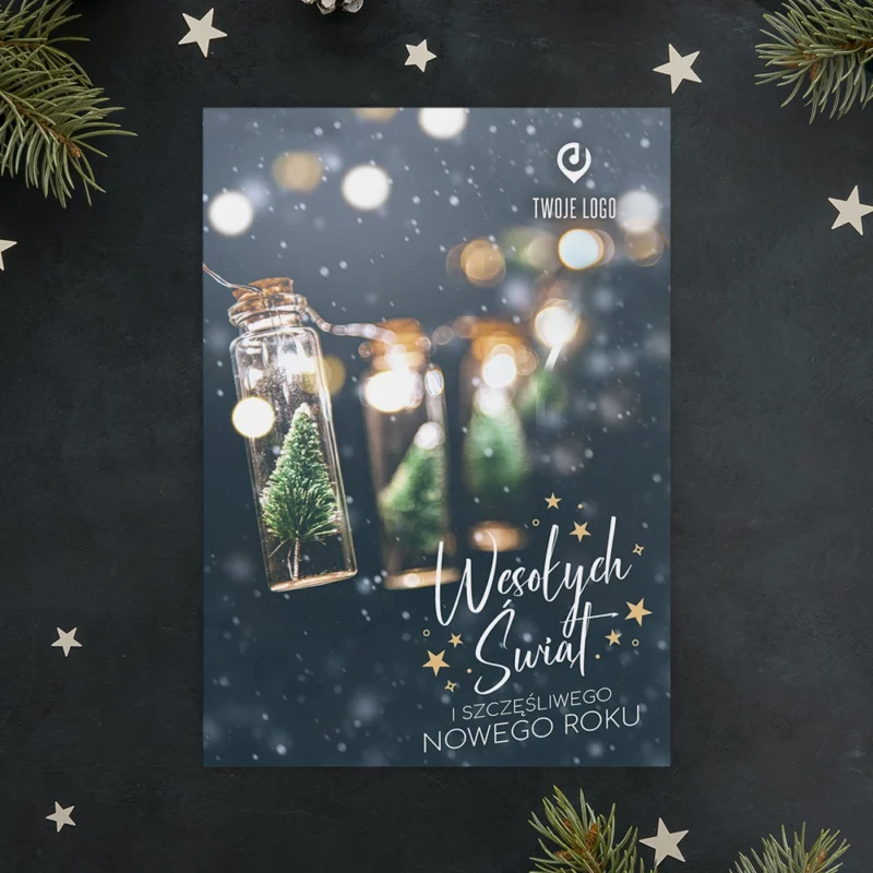 Kartka świąteczna CHOINKA W BUTELCE z Twoim logo