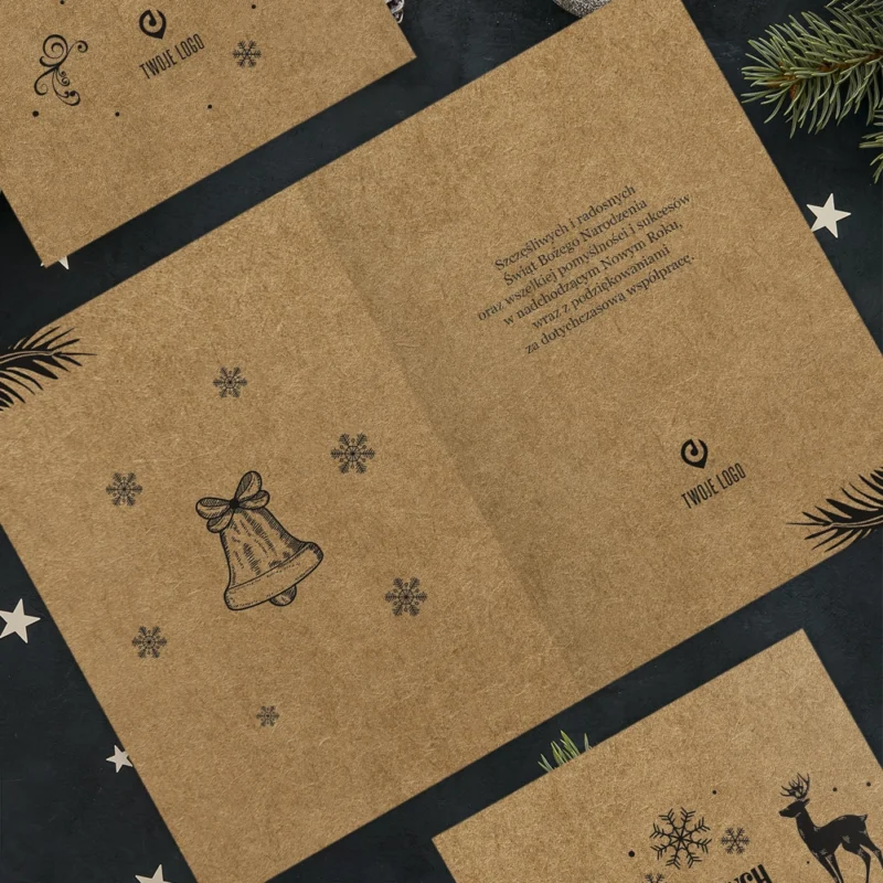 Kartki świąteczne firmowe CZARNE RENIFERY ECO z Twoim logo