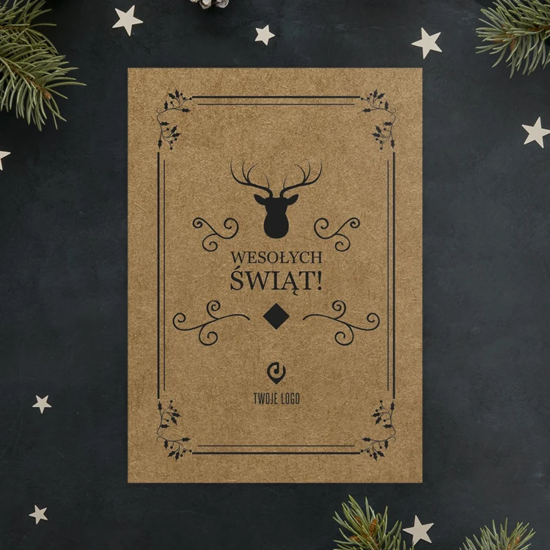 Kartka świąteczna CZARNY RENIFER ECO z Twoim logo