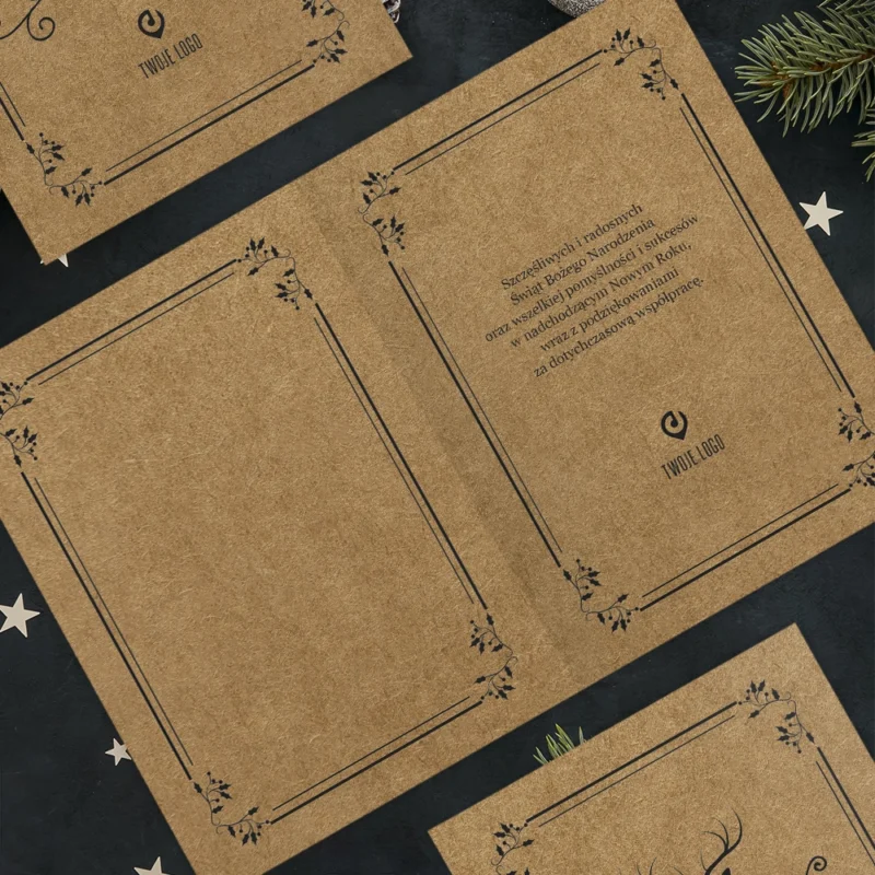 Kartka świąteczna CZARNY RENIFER ECO z Twoim logo