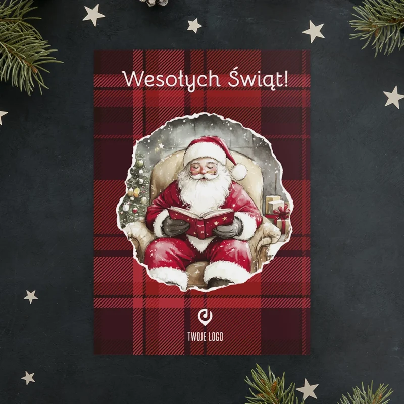 Kartka świąteczna CZERWONA KRATA z Twoim logo