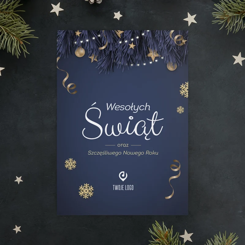 Kartki świąteczne firmowe GRANATOWA ELEGANCJA z Twoim logo